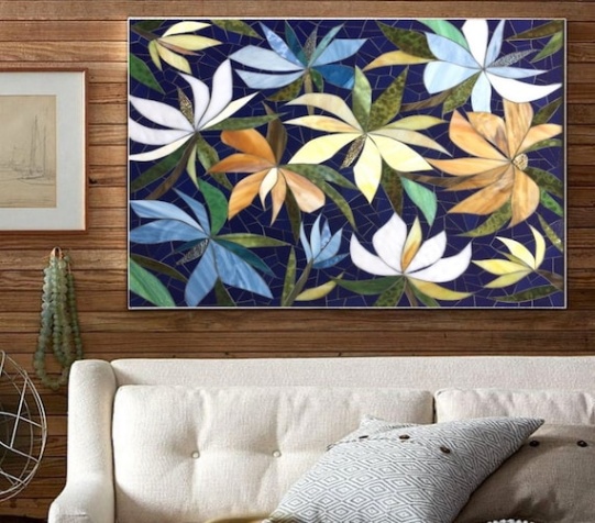 mosaic wall art Niche Utama 2 COBALT FLORAL MOSAIC wall art mural indoor outdoor home and garden mosaic wall art Niche Utama 2 COBALT FLORAL MOSAIC wall art mural indoor outdoor home and garden
