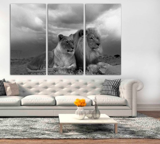 3 panel wall art Niche Utama 2 Panel Canvas Split, black and white African Lion and Lioness 3 panel wall art Niche Utama 2 Panel Canvas Split, black and white African Lion and Lioness