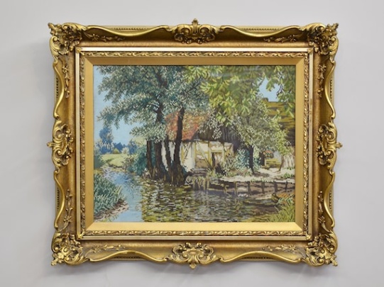 gold framed art Niche Utama 2 Victorian Rectangular Gold Frame With Tapestry lake House, Vintage gold framed art Niche Utama 2 Victorian Rectangular Gold Frame With Tapestry lake House, Vintage