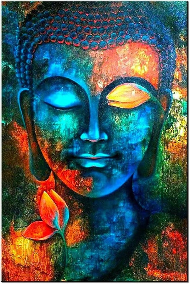 Niche Utama 1 Sunfrower Art Modern Colored Drawing Buddha Statue Wall Art Print On Canvas  For Living Room Home Decorations Art, Art Decor Religion Painting Modern,